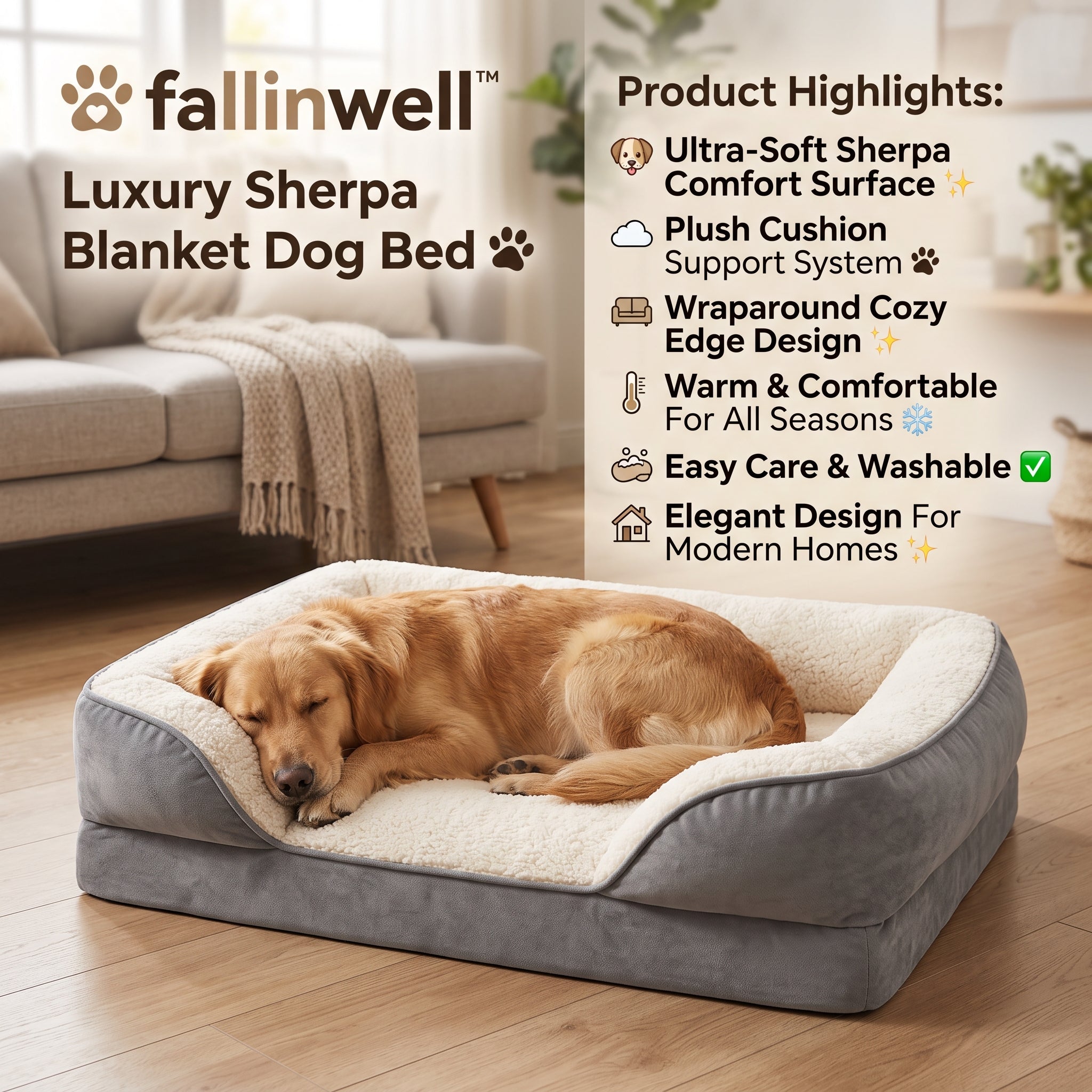 fallinwell™ Luxury Sherpa Blanket Dog Bed 🐾