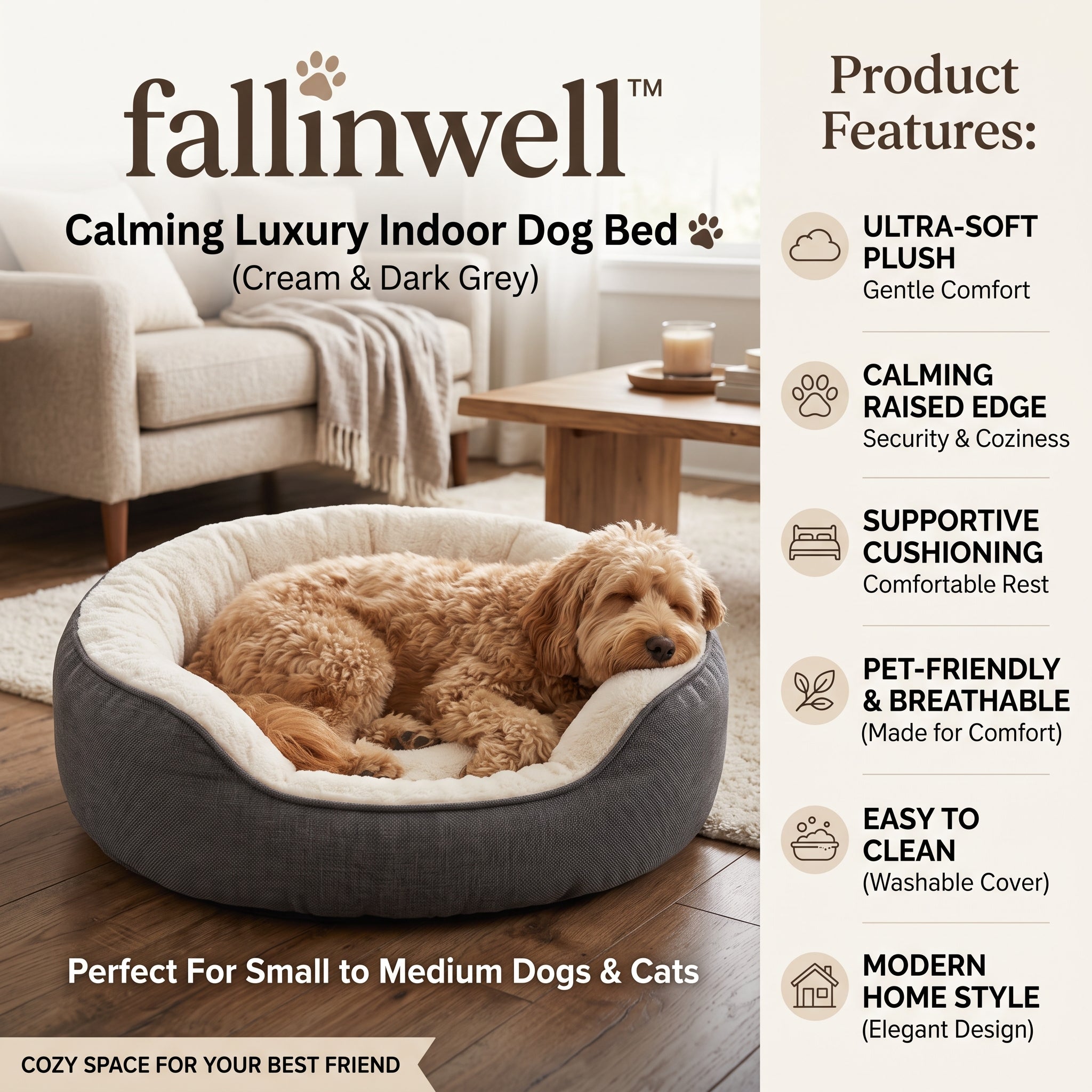 fallinwell™ Calming Luxury Indoor Dog Bed 🐾