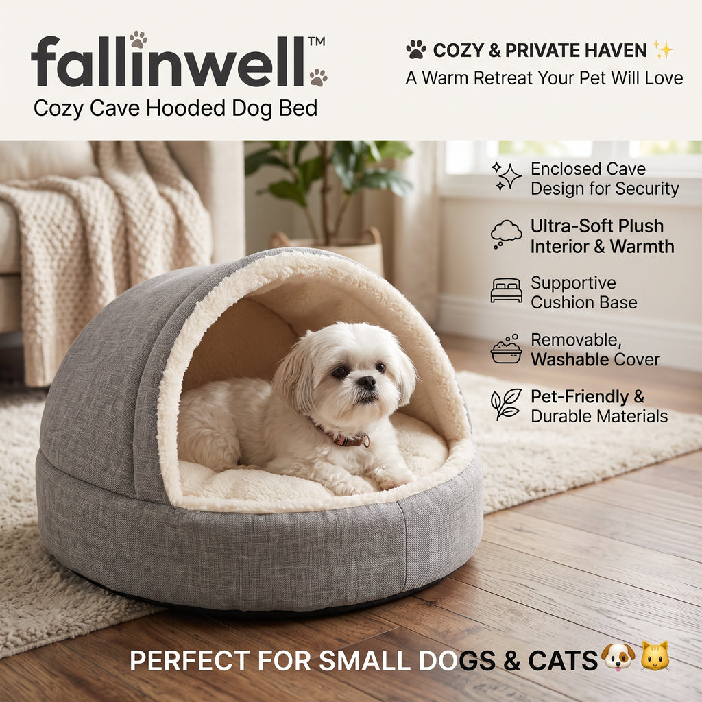 fallinwell™ Cozy Cave Hooded Dog Bed 🐾