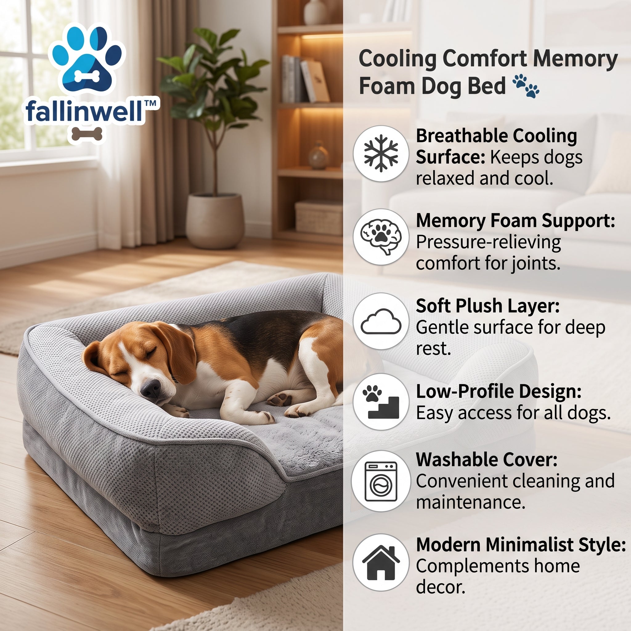 fallinwell™ Cooling Comfort Memory Foam Dog Bed 🐾